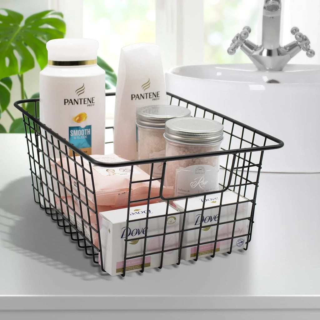 Stackable Baskets Storage Bin Metal Wire Organizers Iron (2-Pack) - 2-Pack