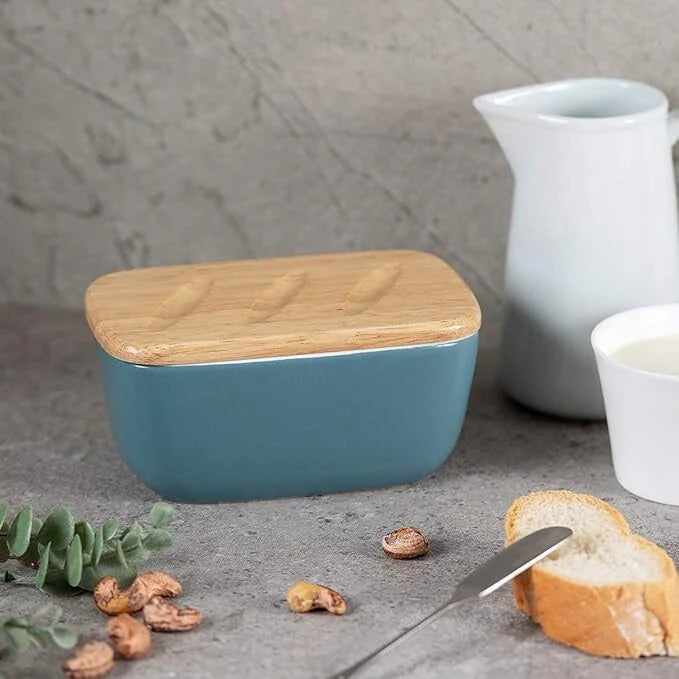 DOWAN 6.5" Large Butter Dish - Ceramic Butter Dish with Lid, Haze Blue