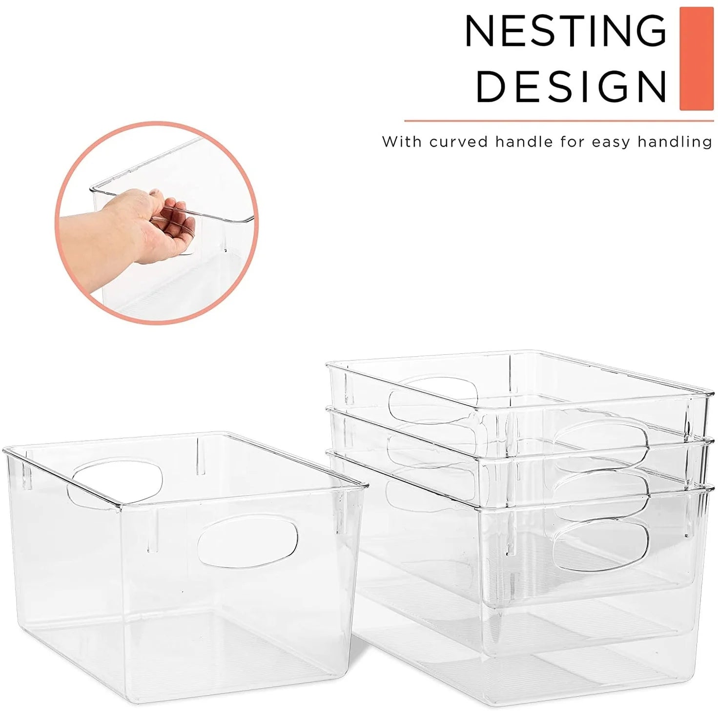 Sorbus Clear Plastic Organizer Storage Bin Containers for Pantry Food & Kitchen Fridge (4-Pack)
