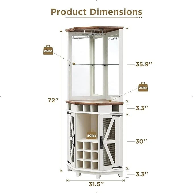 Farmhouse Corner Bar Storage Cabinet, Wine Bar Cabinet, Bar Cabinet