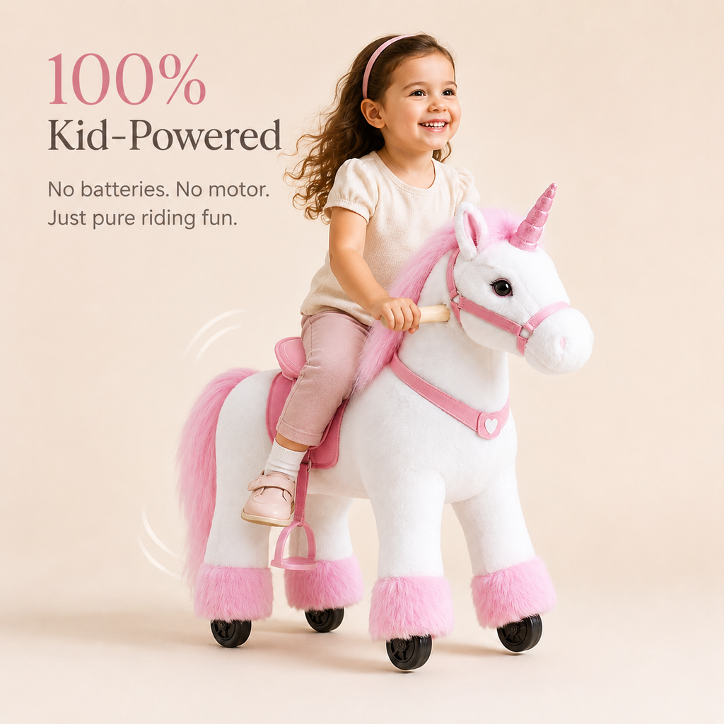 Kid-Powered Ride-On Unicorn Toy with Brake, Sound Button & Smooth Rolling Wheels