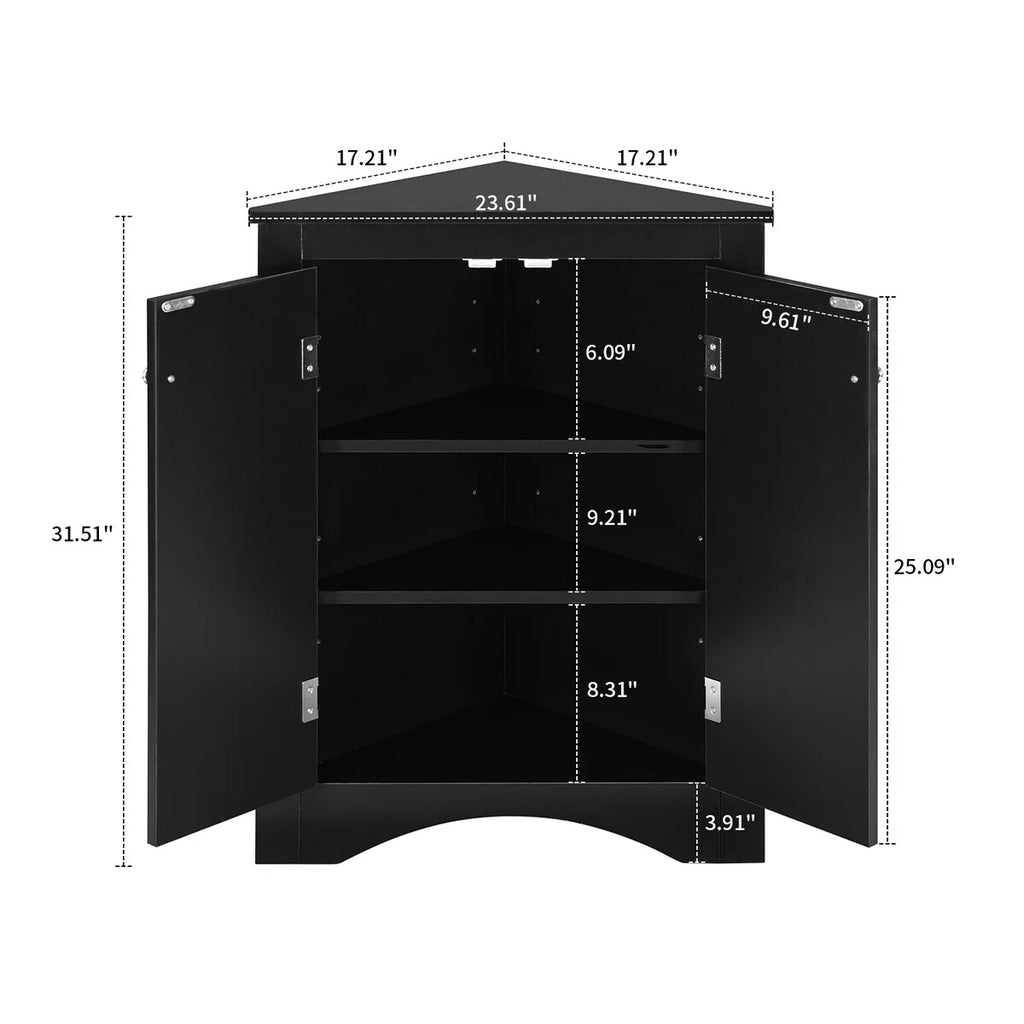 Modern Stylish Triangle Corner Storage Cabinet with Two Adjustable Internal Shelves