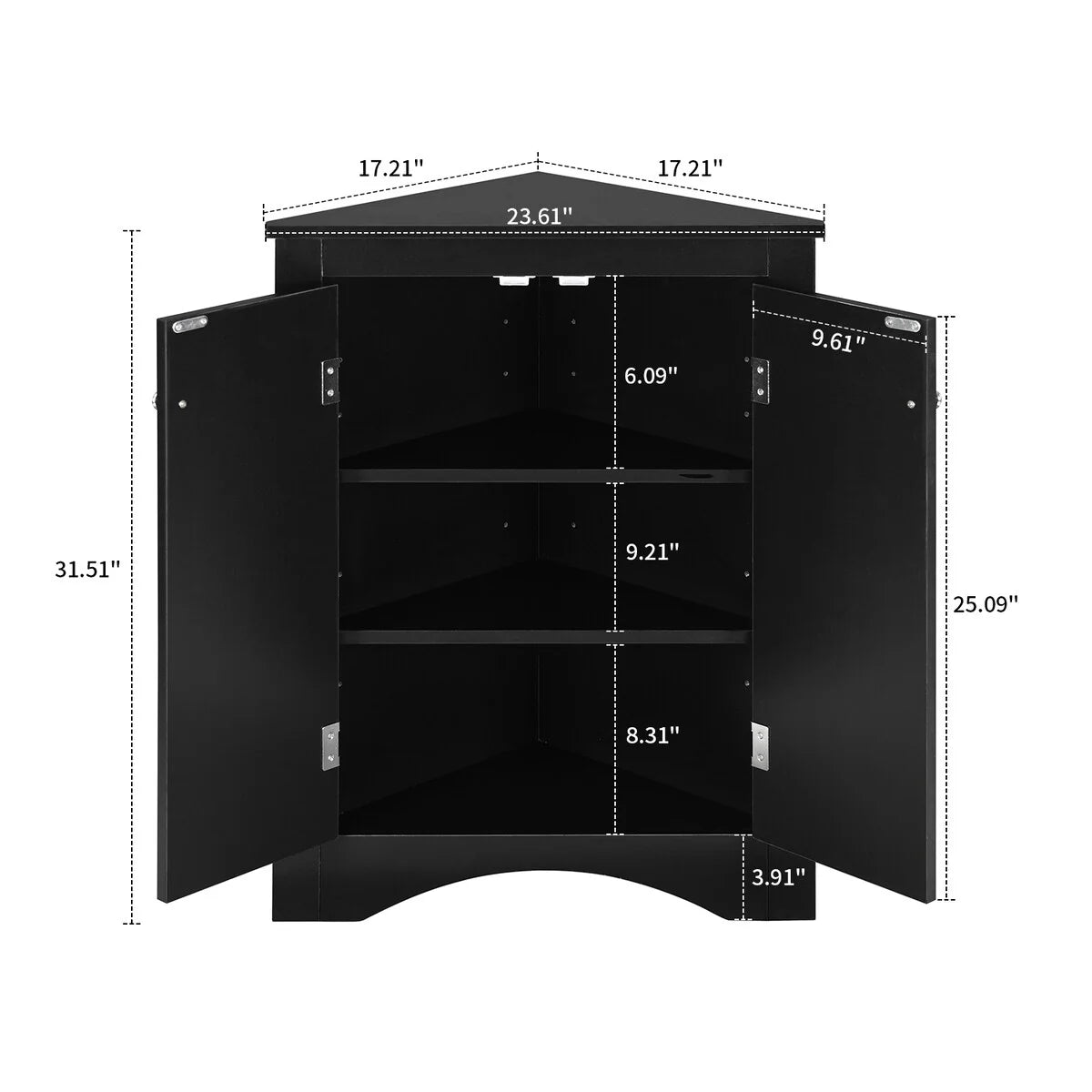 Modern Stylish Triangle Corner Storage Cabinet with Two Adjustable Internal Shelves