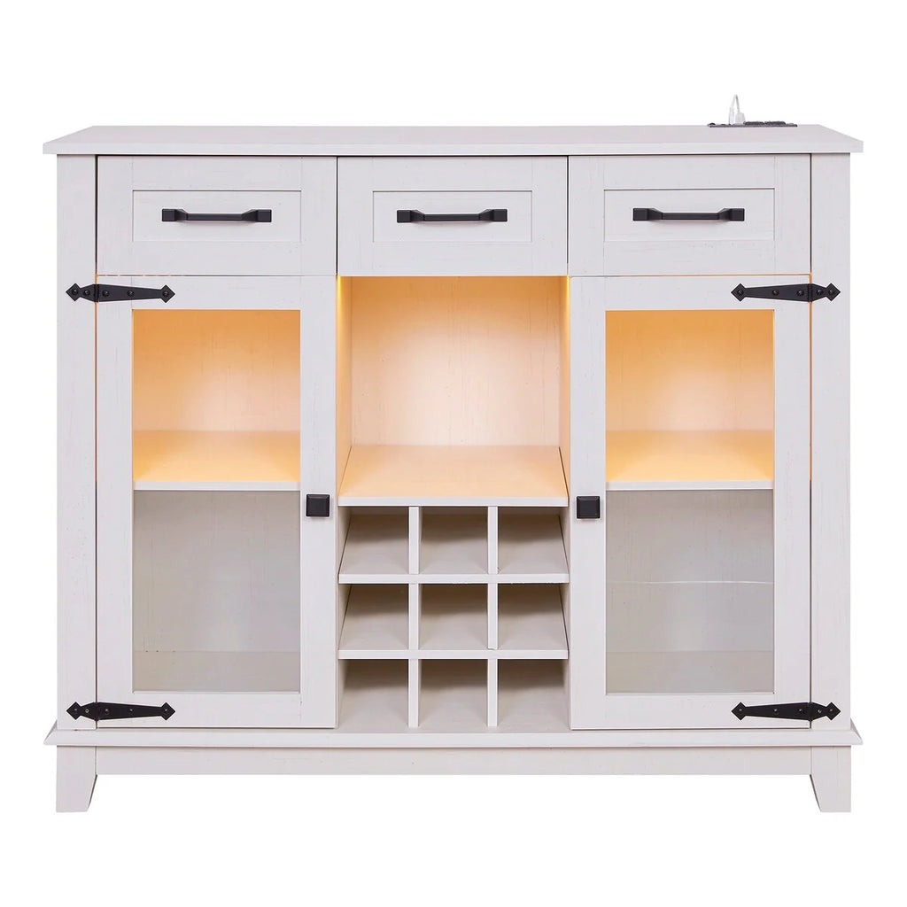 47" Farmhouse Bar Cabinet with Storage and LED - N/A