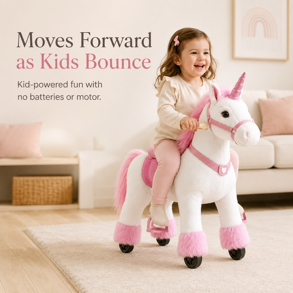 Kid-Powered Ride-On Unicorn Toy with Brake, Sound Button & Smooth Rolling Wheels