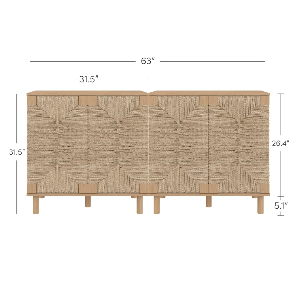 Nathan James Beacon Wood Accent Cabinet with Seagrass Doors and Adjustable Shelf