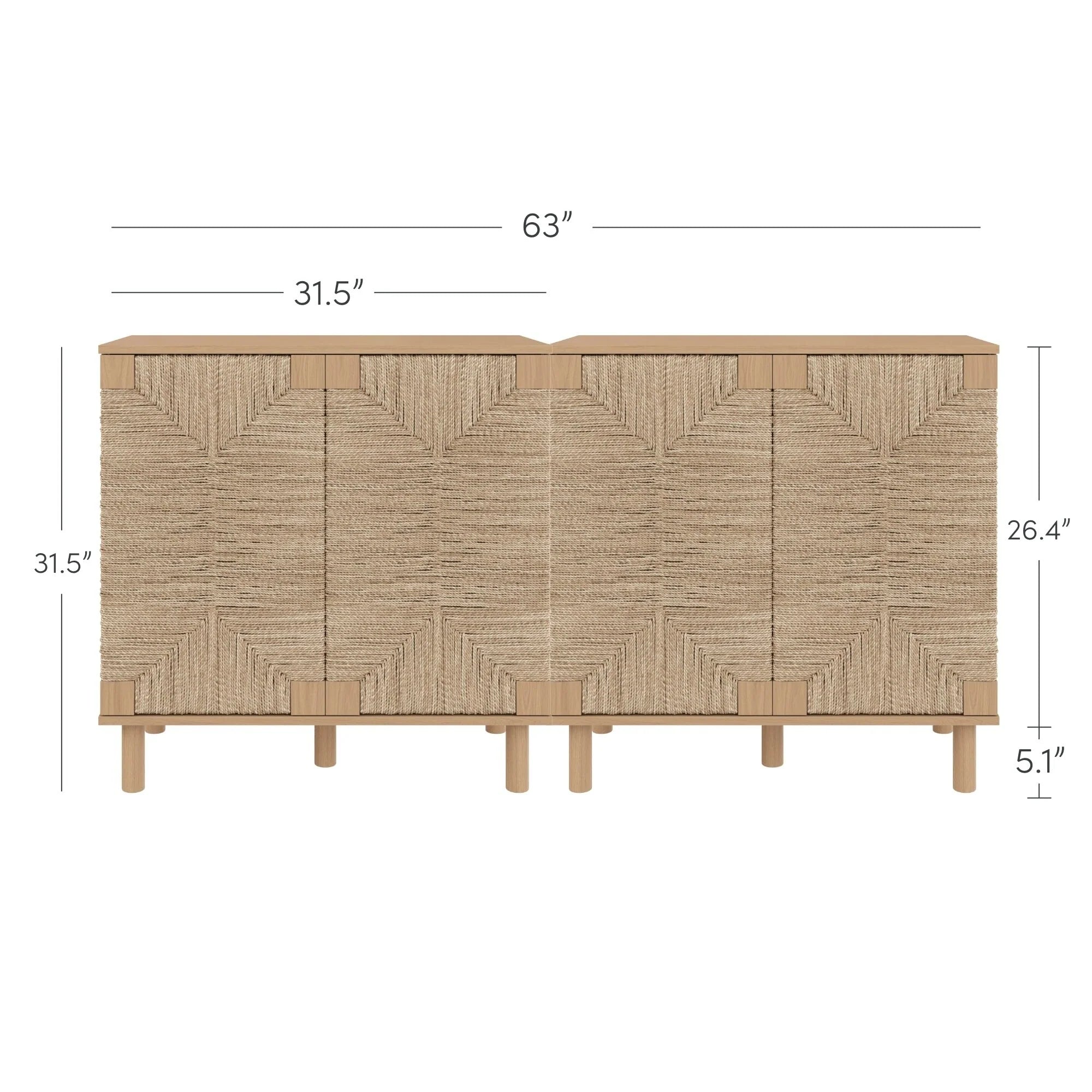 Nathan James Beacon Wood Accent Cabinet with Seagrass Doors and Adjustable Shelf