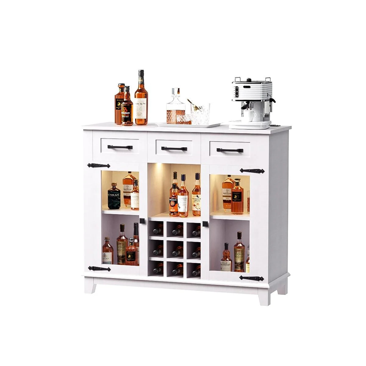 47" Farmhouse Bar Cabinet with Storage and LED - N/A