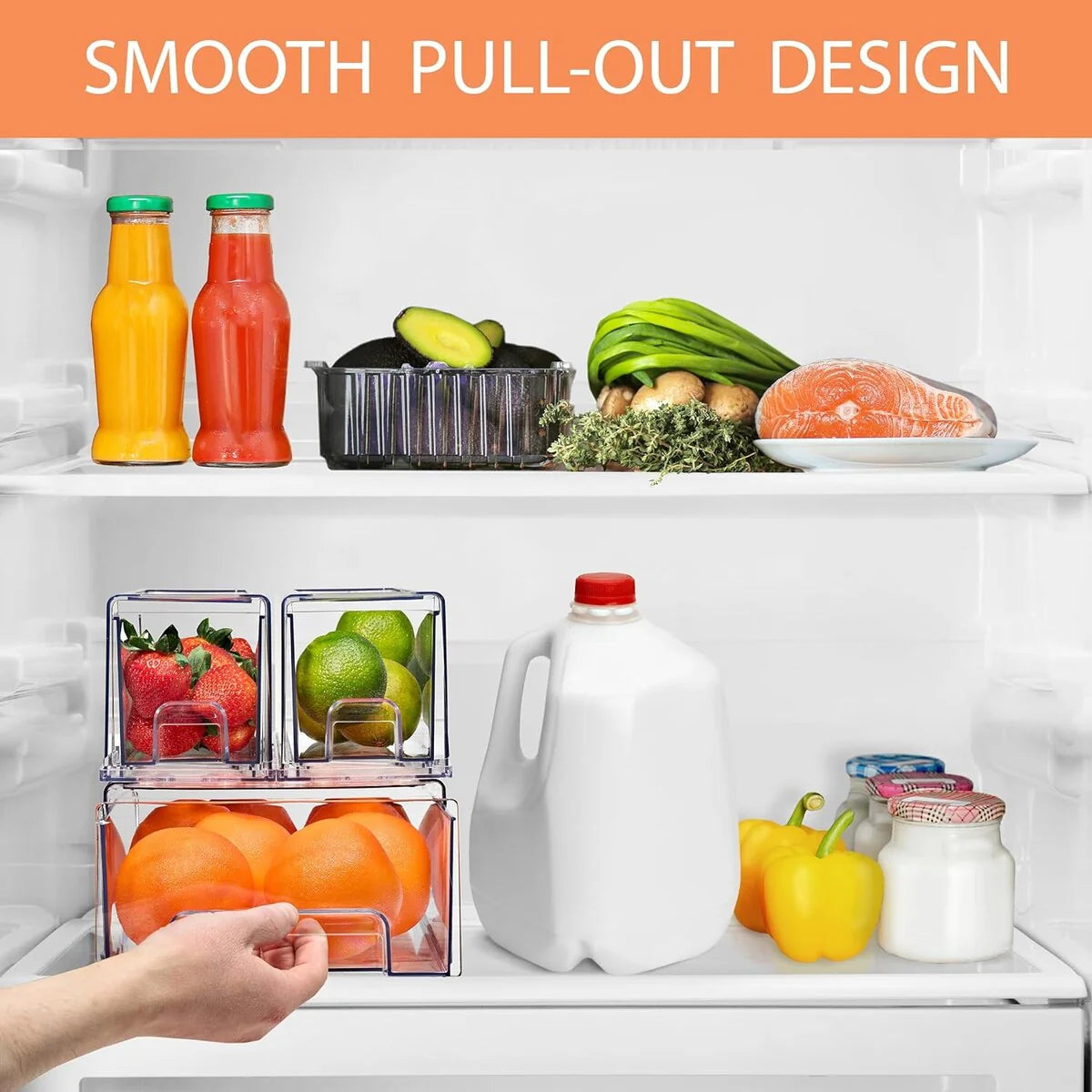 Sorbus Fridge Drawers Clear Stackable Pull-Out Refrigerator Food Kitchen Freezer Vanity - 1 Medium, 2 Small Bins (3 Pack)