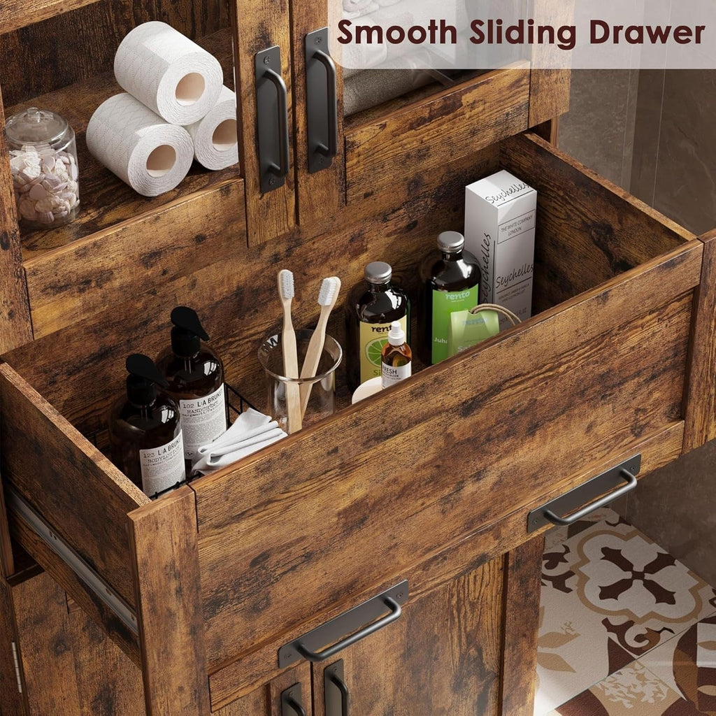 Tall Bathroom Cabinet, Freestanding Storage Cabinet with Glass Doors