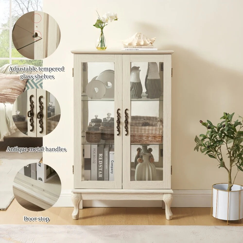 Curio Cabinet with Tempered Glass Doors and Adjustable Shelves Light Bulb Included