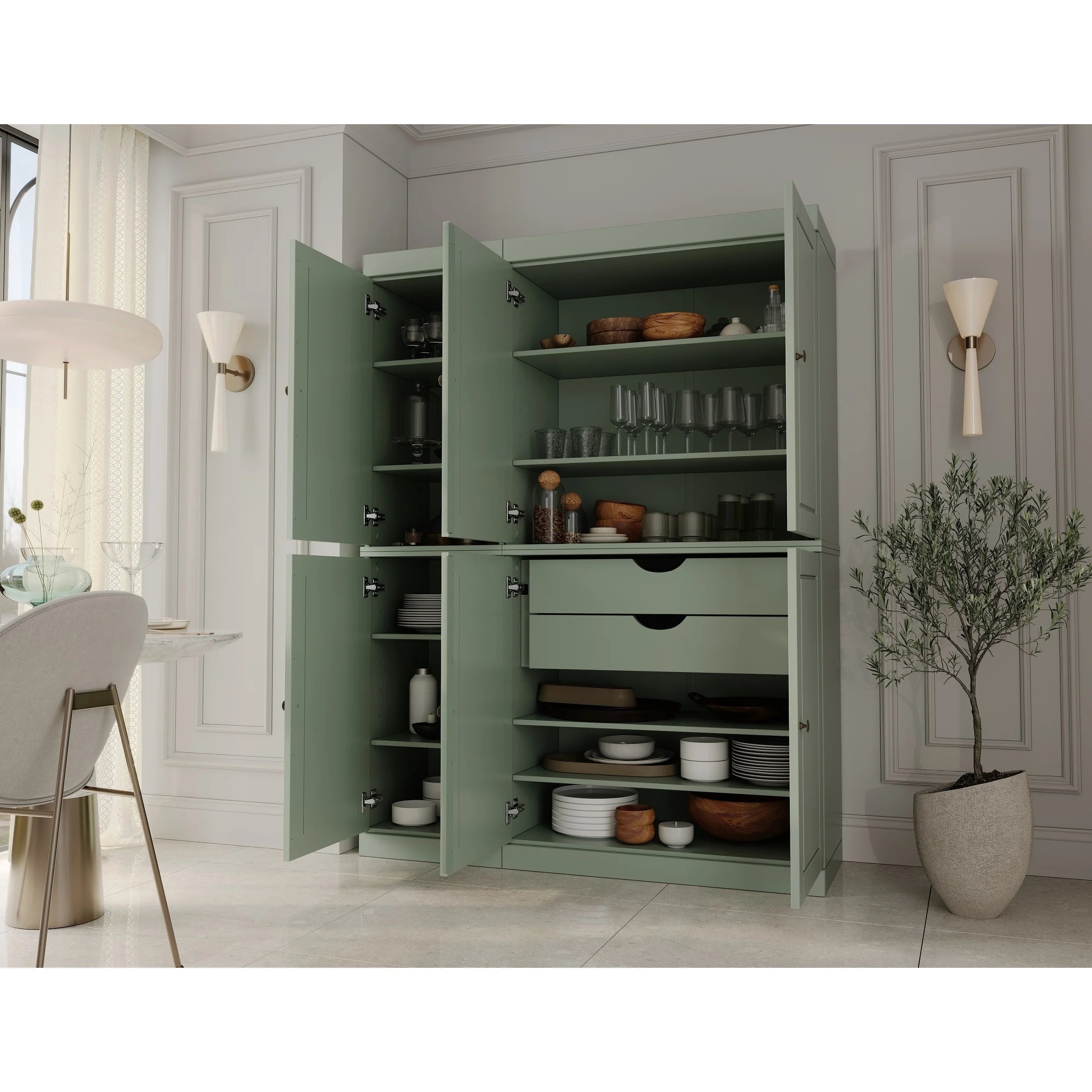 Palace Imports 100% Solid Wood China Pantry with Glass or Solid Wood Doors and 2-Drawers - 48.5" x 71.5"