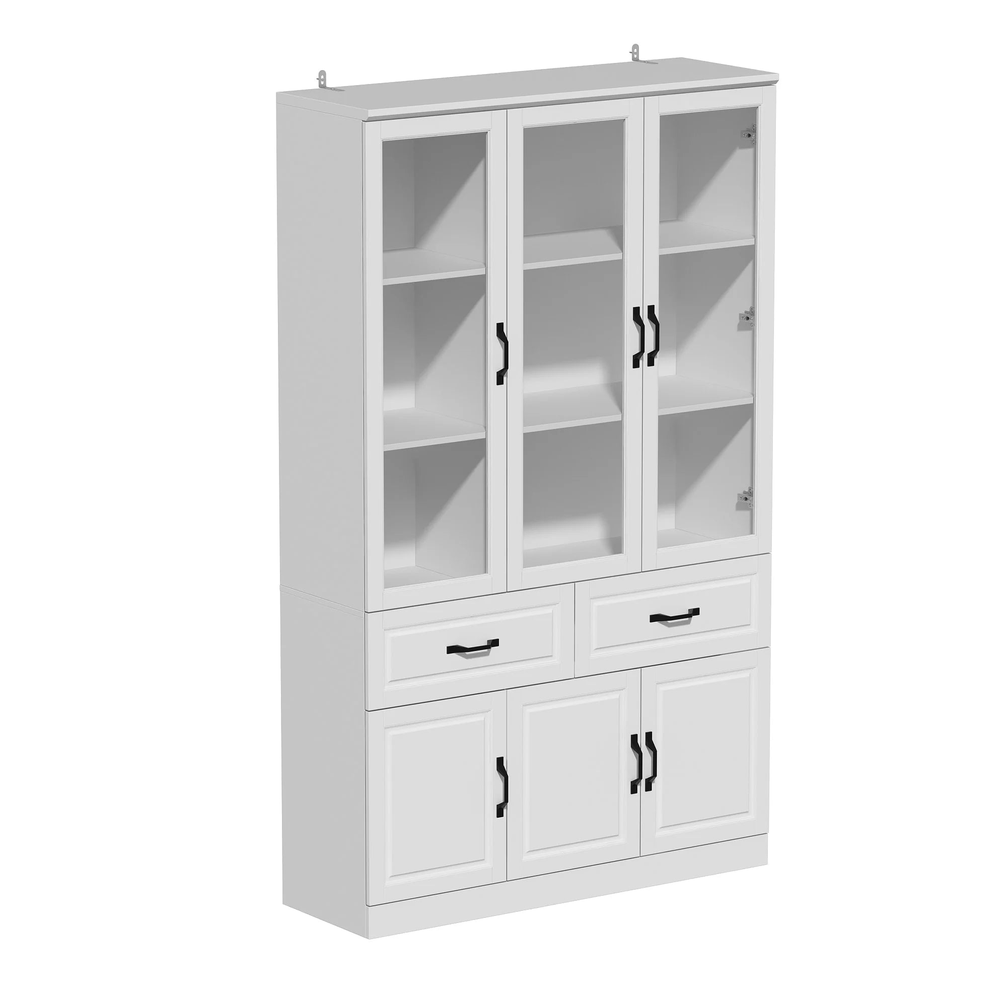 78.7"Modular White Curio Bookcase Cabinet w/Glass Doors Buffet Display