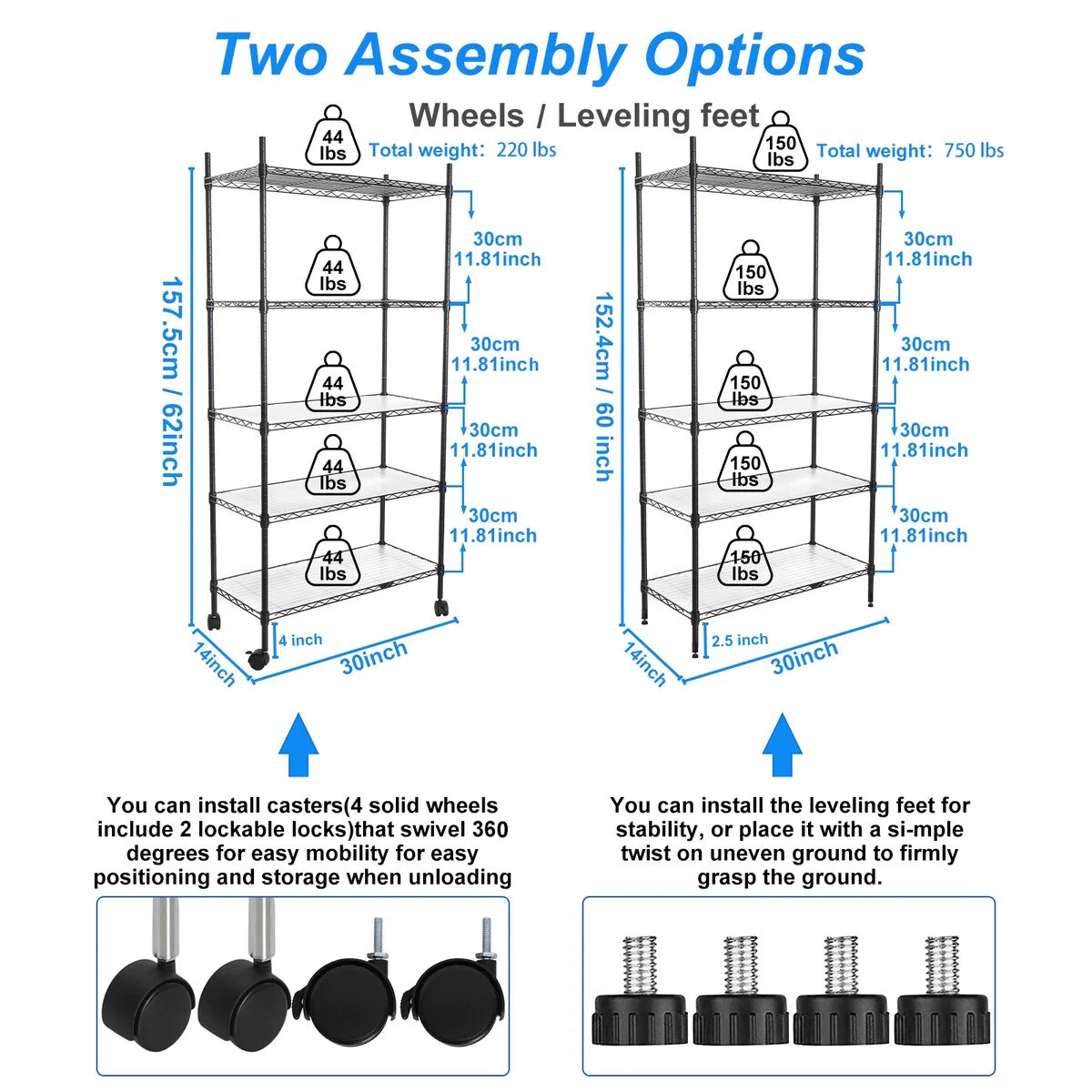 5 Tier Wire Shelving Unit, Heavy Duty Metal Large Storage Shelves Height Adjustable for Garage Kitchen Office