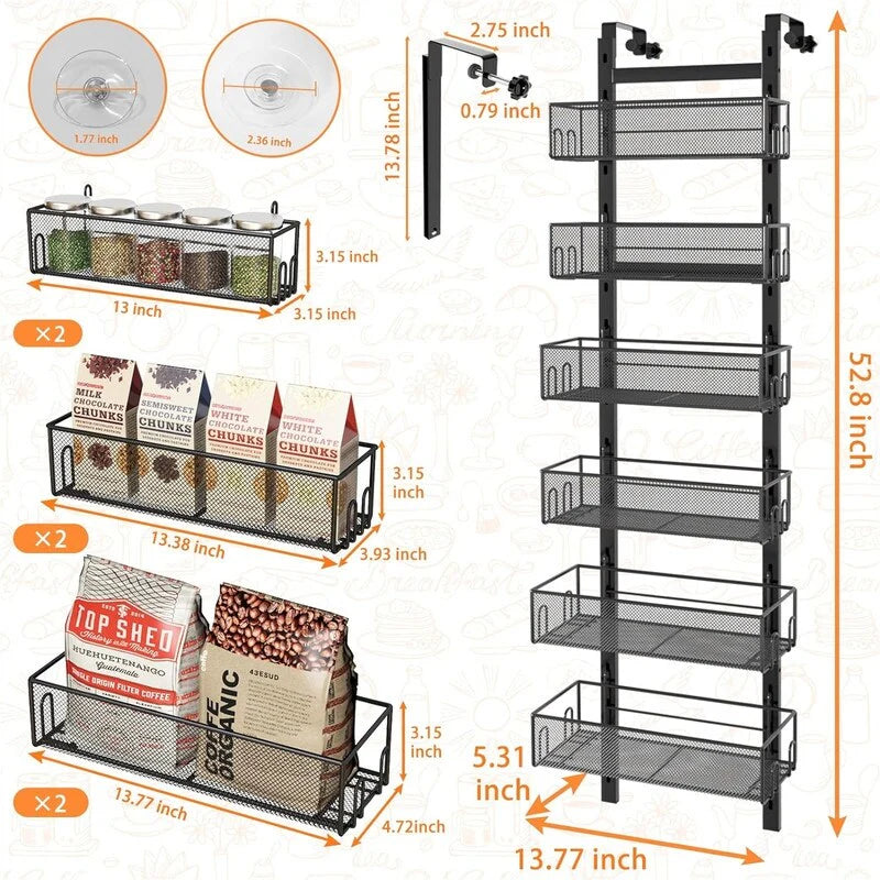 6-Tier Adjustable Metal Hanging Spice Rack - 5.31"D x 13.77"W x 52.8"H