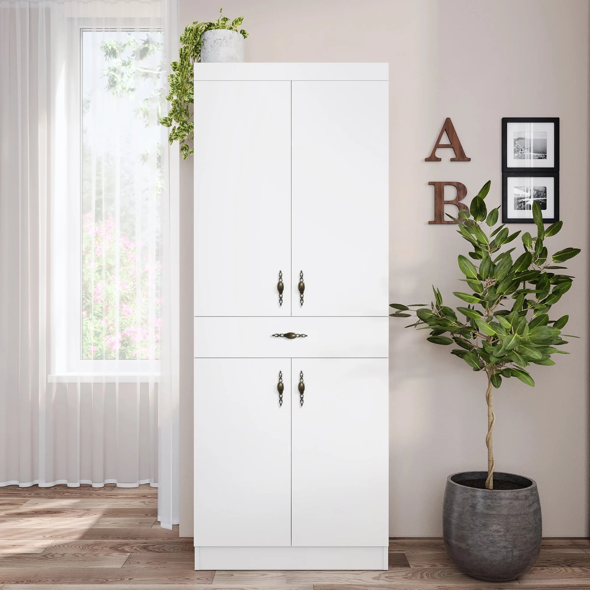 Living Skog Monti Food Pantry Storage Kitchen Cabinet with Adjustable Shelves and Drawer