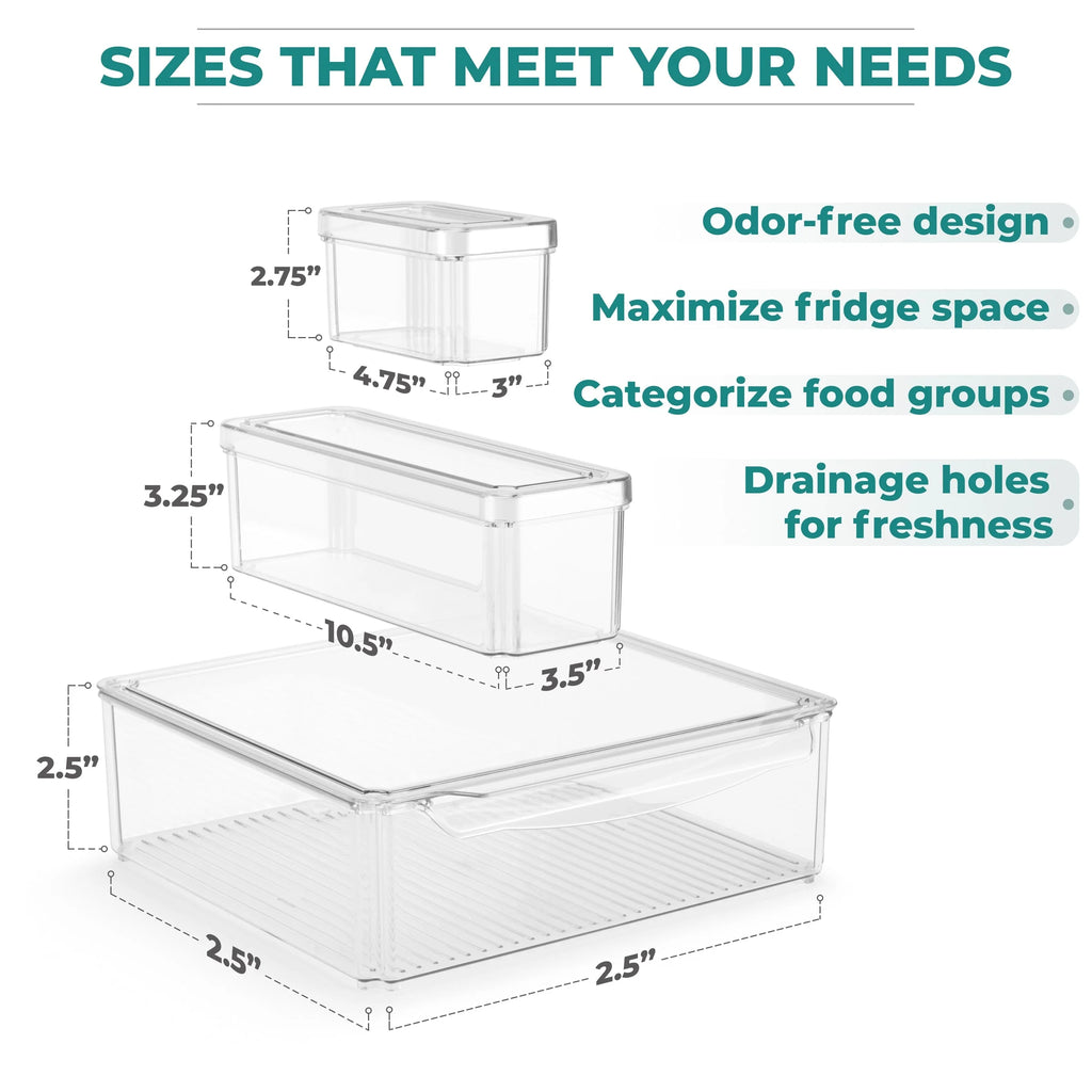 Sorbus Stackable Refrigerator Storage Bins with Lids and Handle Kitchen Pantry Storage Organizer - 10 Pack