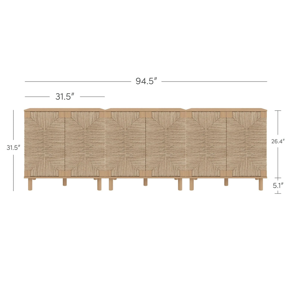 Nathan James Beacon Wood Accent Cabinet with Seagrass Doors and Adjustable Shelf