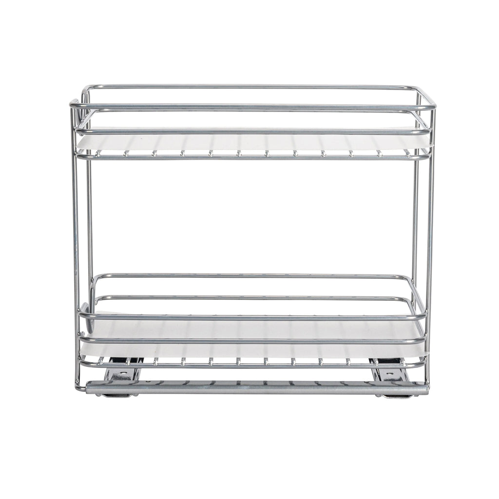 Household Essentials 2-Tier Brushed Nickel Spice Rack Organizer, Sliding Pantry Organizer