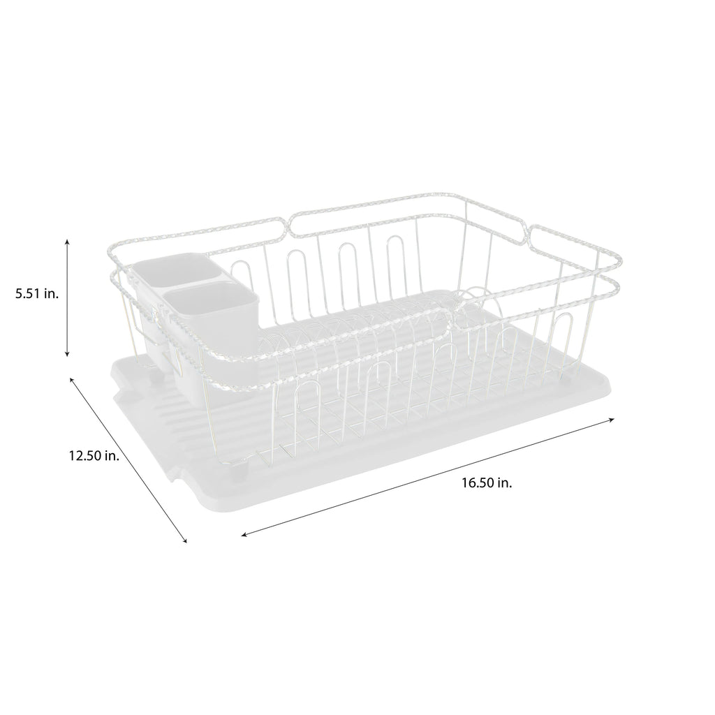 Kitchen Details Twisted Chrome 3 Piece Dish Rack in White - 16.5" x 12.5" x 5.5"