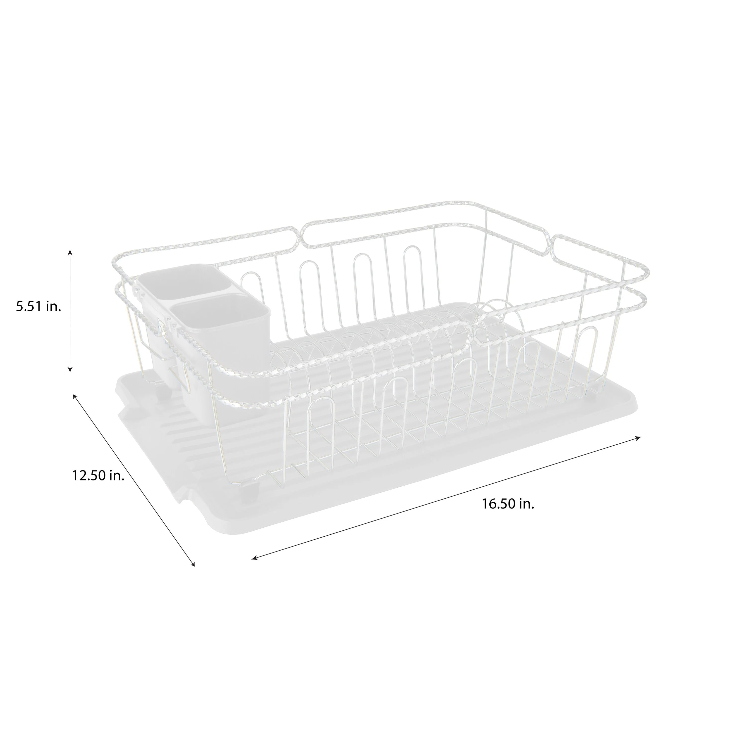 Kitchen Details Twisted Chrome 3 Piece Dish Rack in White - 16.5" x 12.5" x 5.5"