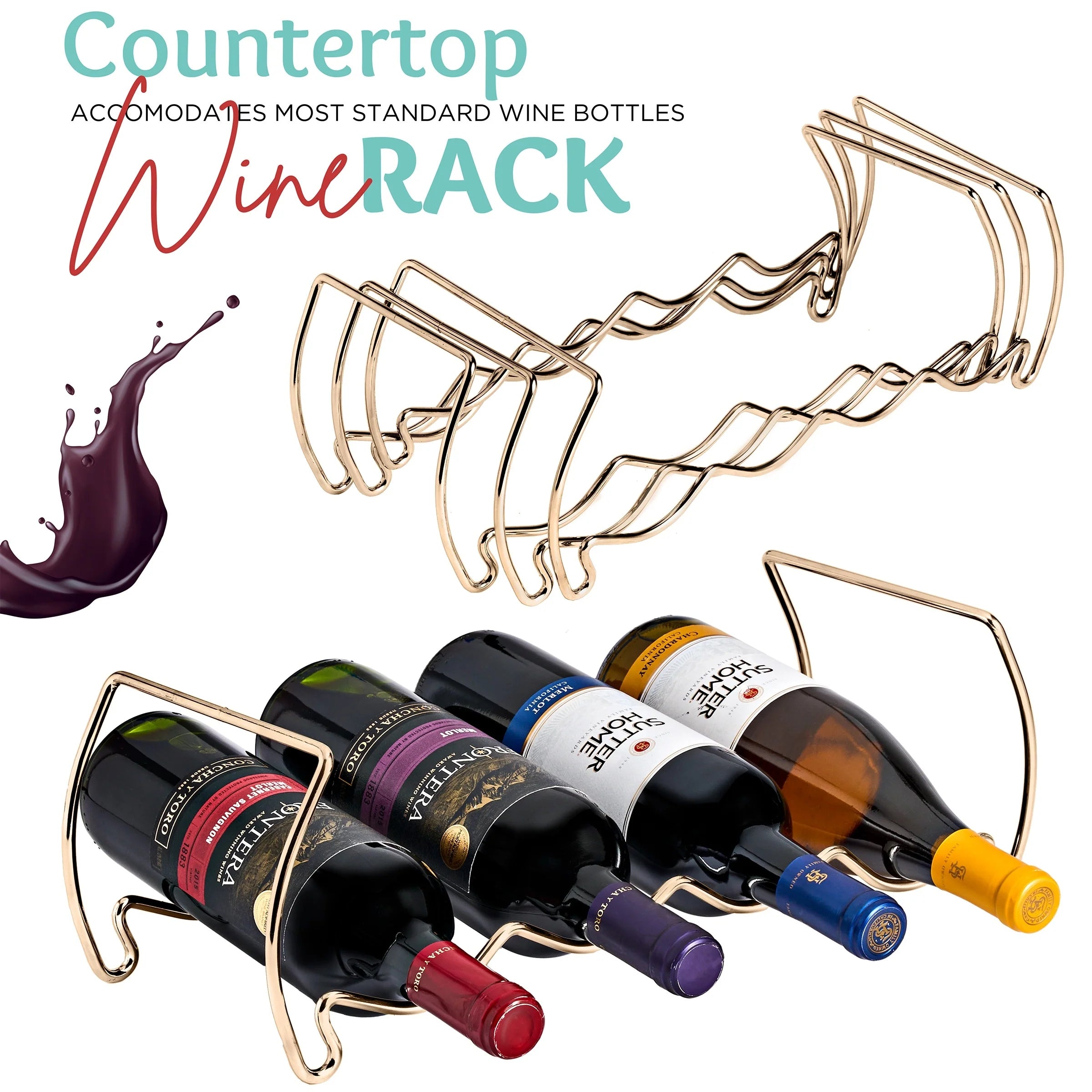 Metal Detachable Wine Rack - 3 Tier, Copper - 14" L x 16.5" W x 7" D