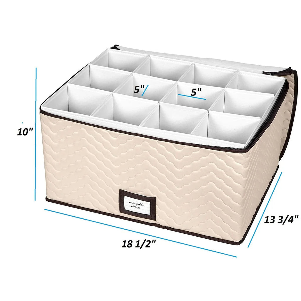 Stemware Storage Case for Wine Glasses - Holds 12 Glasses -19" x 9.5" x 14"