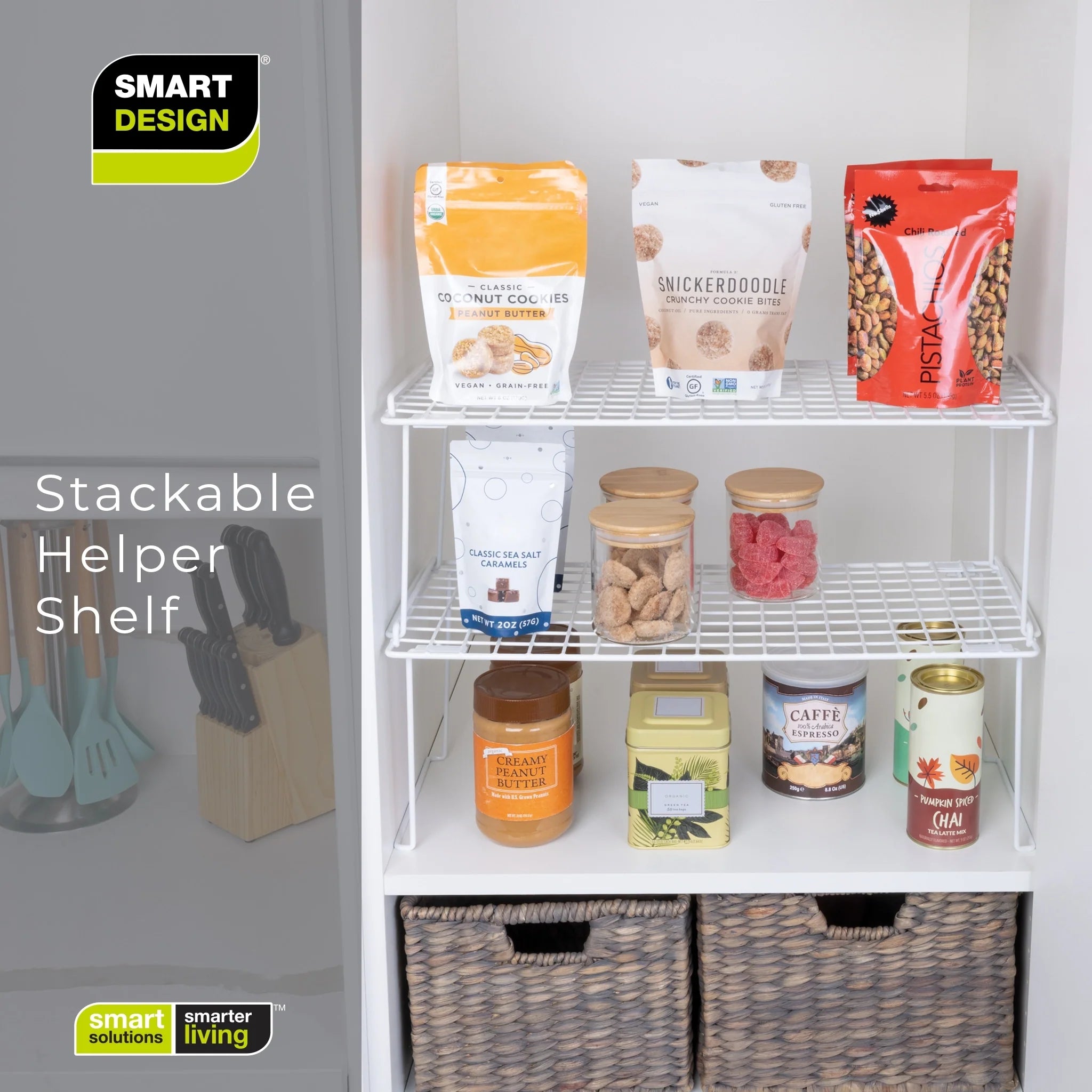 Smart Design Stacking Cabinet Shelf Rack - Extra Large 22 x 10 inch