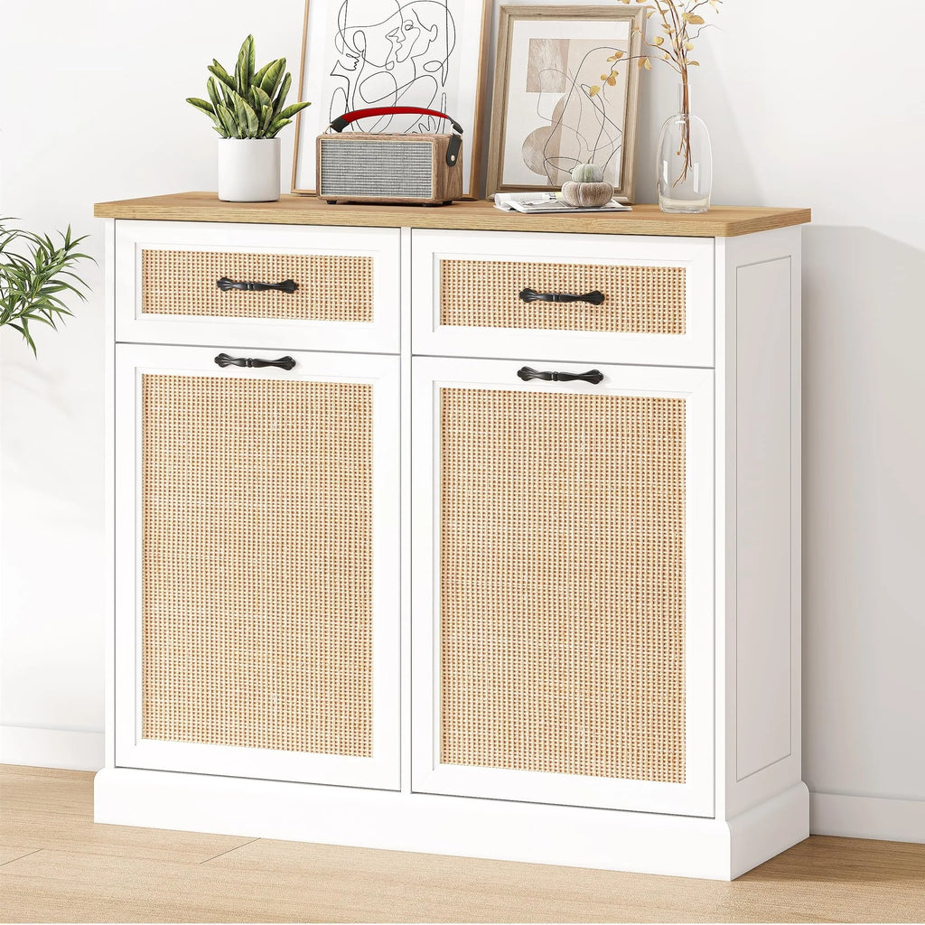 Rattarn Kitchen Tilt Out Trash Can Cabinet with Drawer