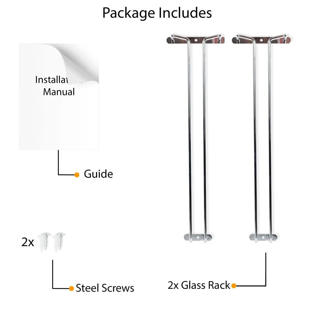 Wallniture Brix Stemware Wine Glass Rack Under Cabinet Storage Metal Glass Hanger (Set of 2)