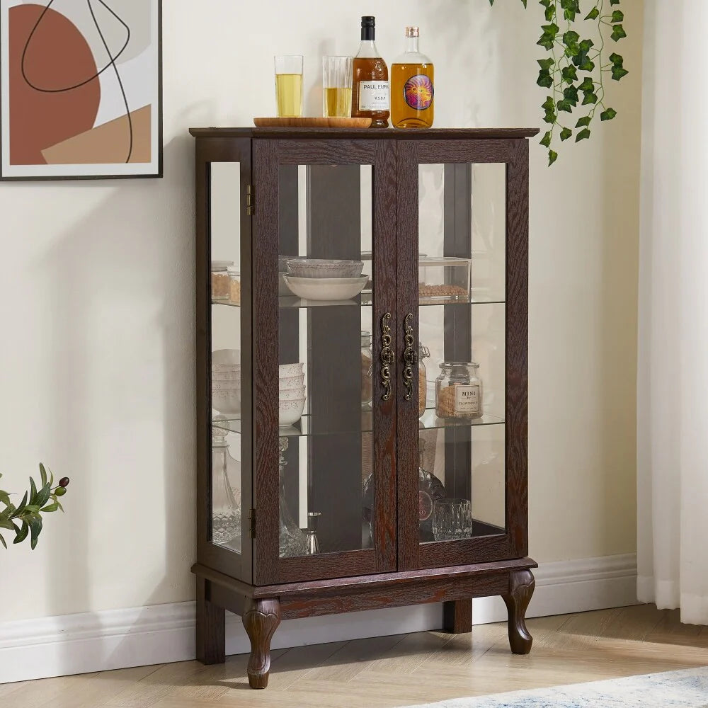 Curio Cabinet with Tempered Glass Doors and Adjustable Shelves Light Bulb Included