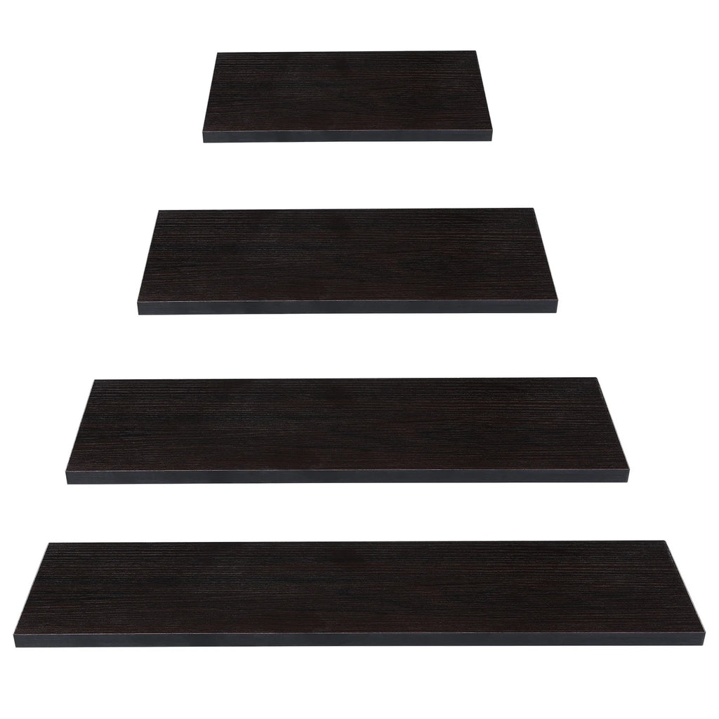 4Pcs Wood Floating Shelves Wall Mounted White Black Storage Shelf Set Home Decor