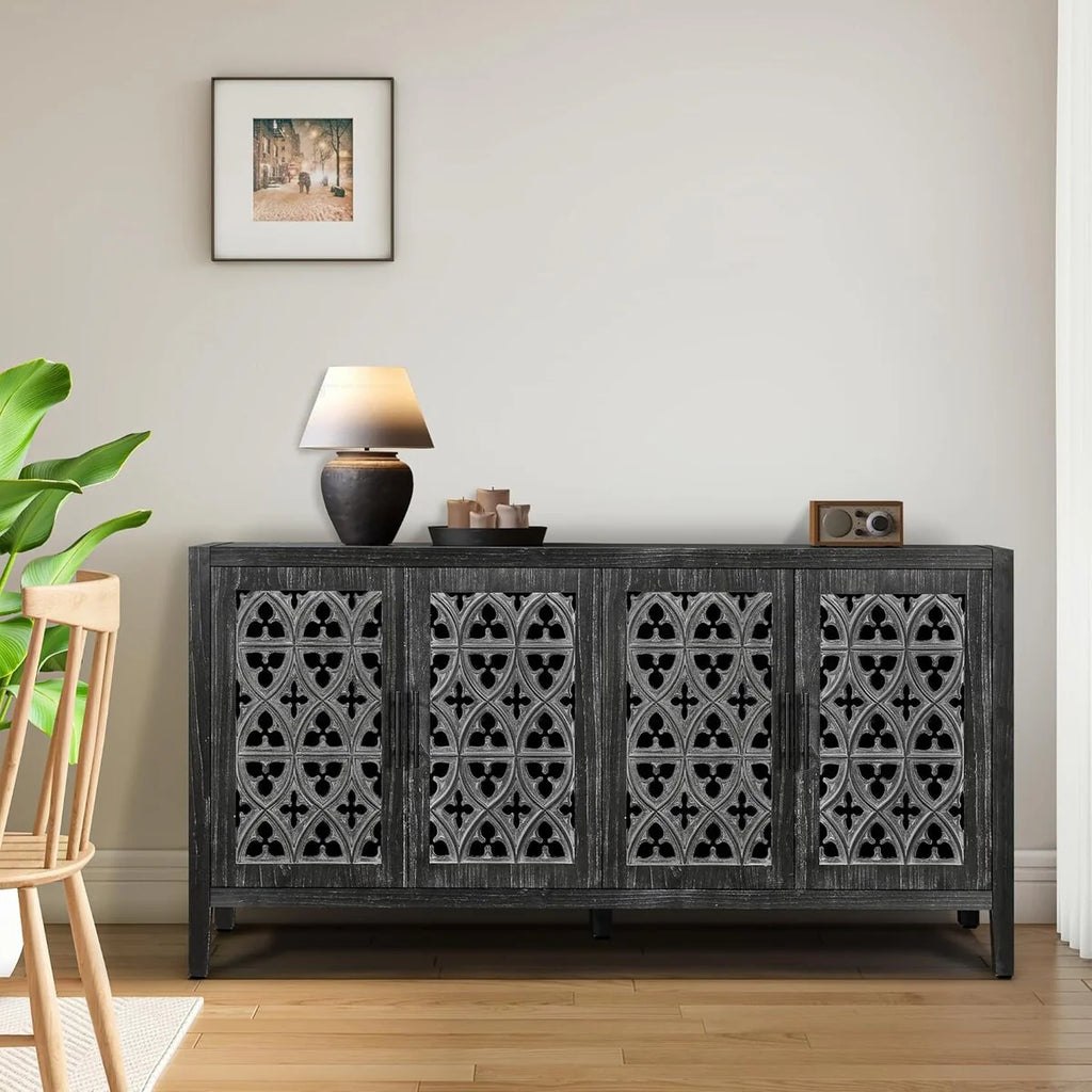Roomfitters Hollow Four Door Antique Cabinet - American Country Style, Ideal for Living Room, TV Cabinet, Kitchen