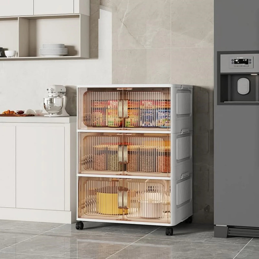 Stackable Closet Organizer Collapsible Storage Bins with Lids Organizer with Wheels for Home, Kitchen, Office