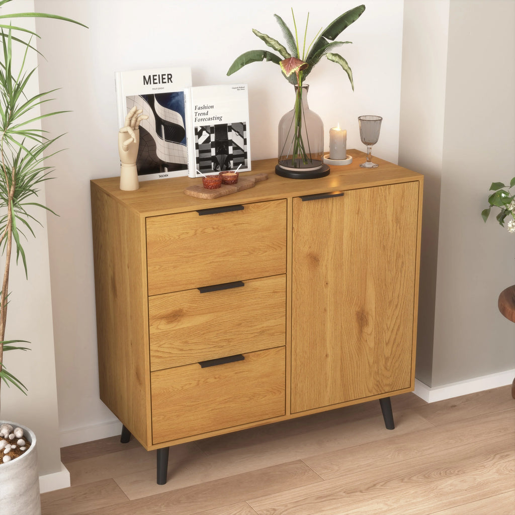 Sideboard Buffet Cabinet with Storage, Wood Coffee Bar Cabinet with Drawers & Doors