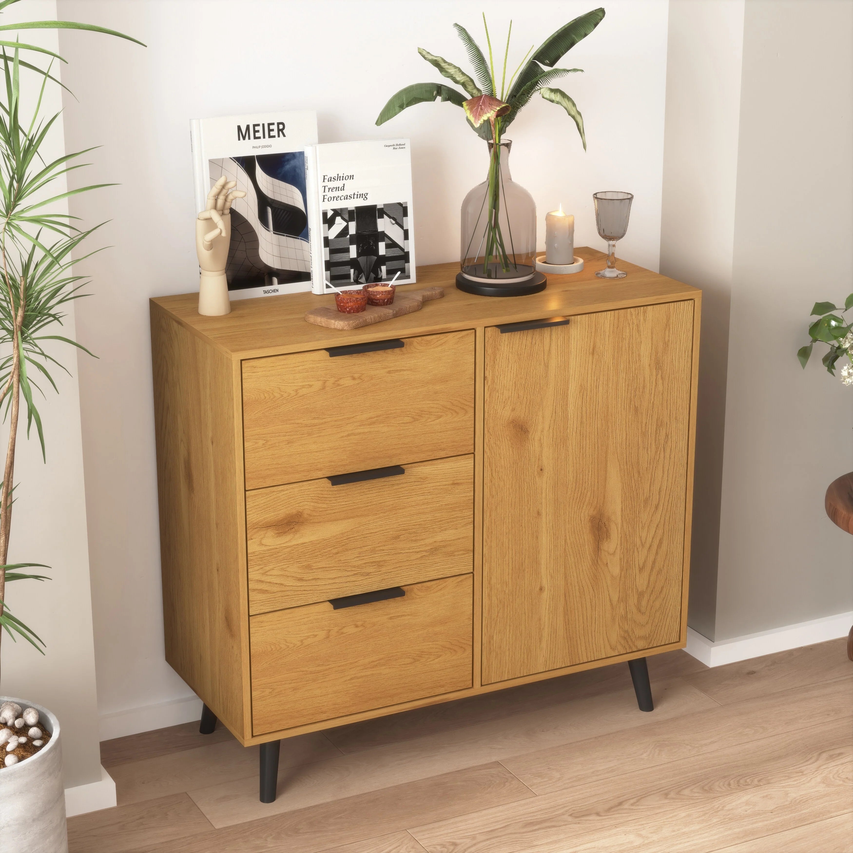 Sideboard Buffet Cabinet with Storage, Wood Coffee Bar Cabinet with Drawers & Doors
