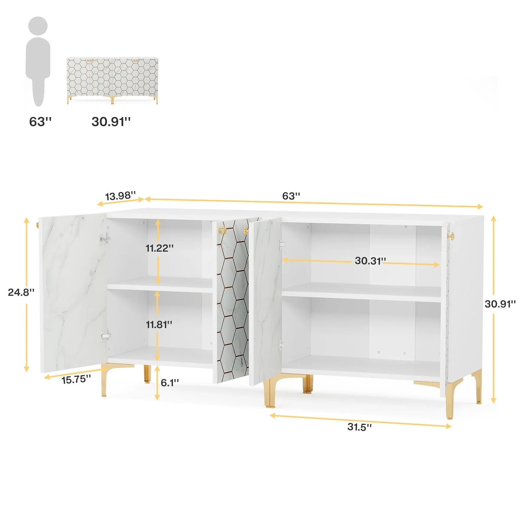 31.5'' Modern Accent Storage Cabinet for Living Room Kitchen (Set of 2 )