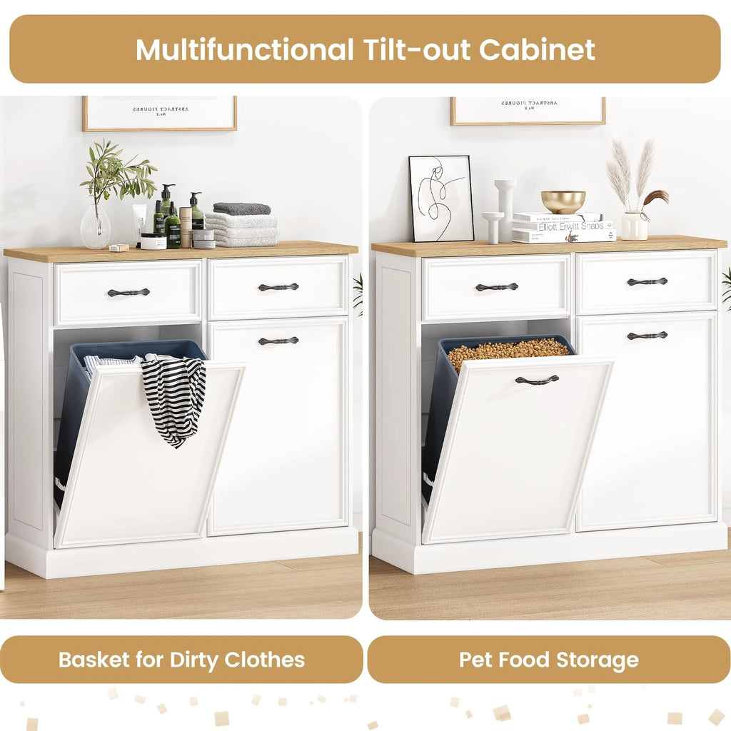 Kitchen Tilt Out Trash Can Cabinet with Drawer