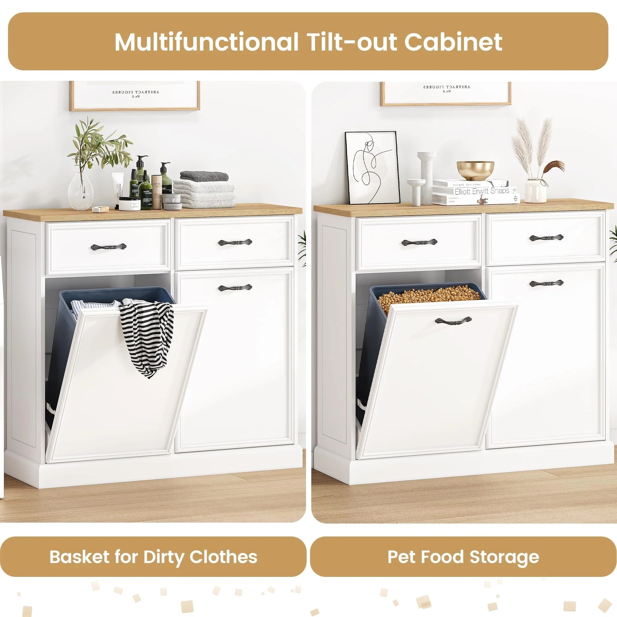 Kitchen Tilt Out Trash Can Cabinet with Drawer