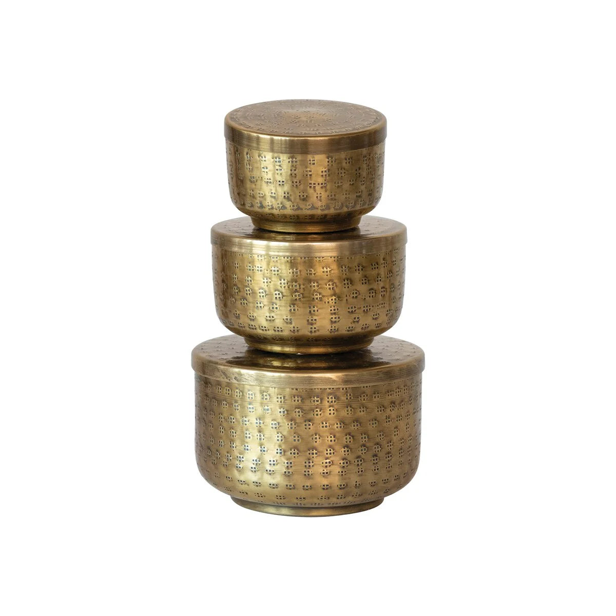 Hammered Debossed Aluminum Containers, Set of 3 - 6.0"L x 6.0"W x 4.0"H