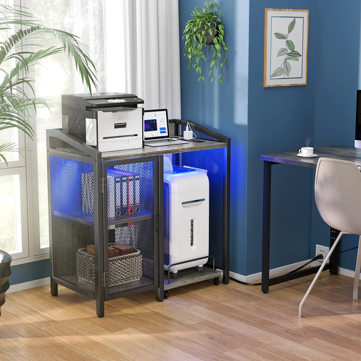 File Cabinet with Charge Station, Storage Cabinet with Paper Shredder Stand On Wheel