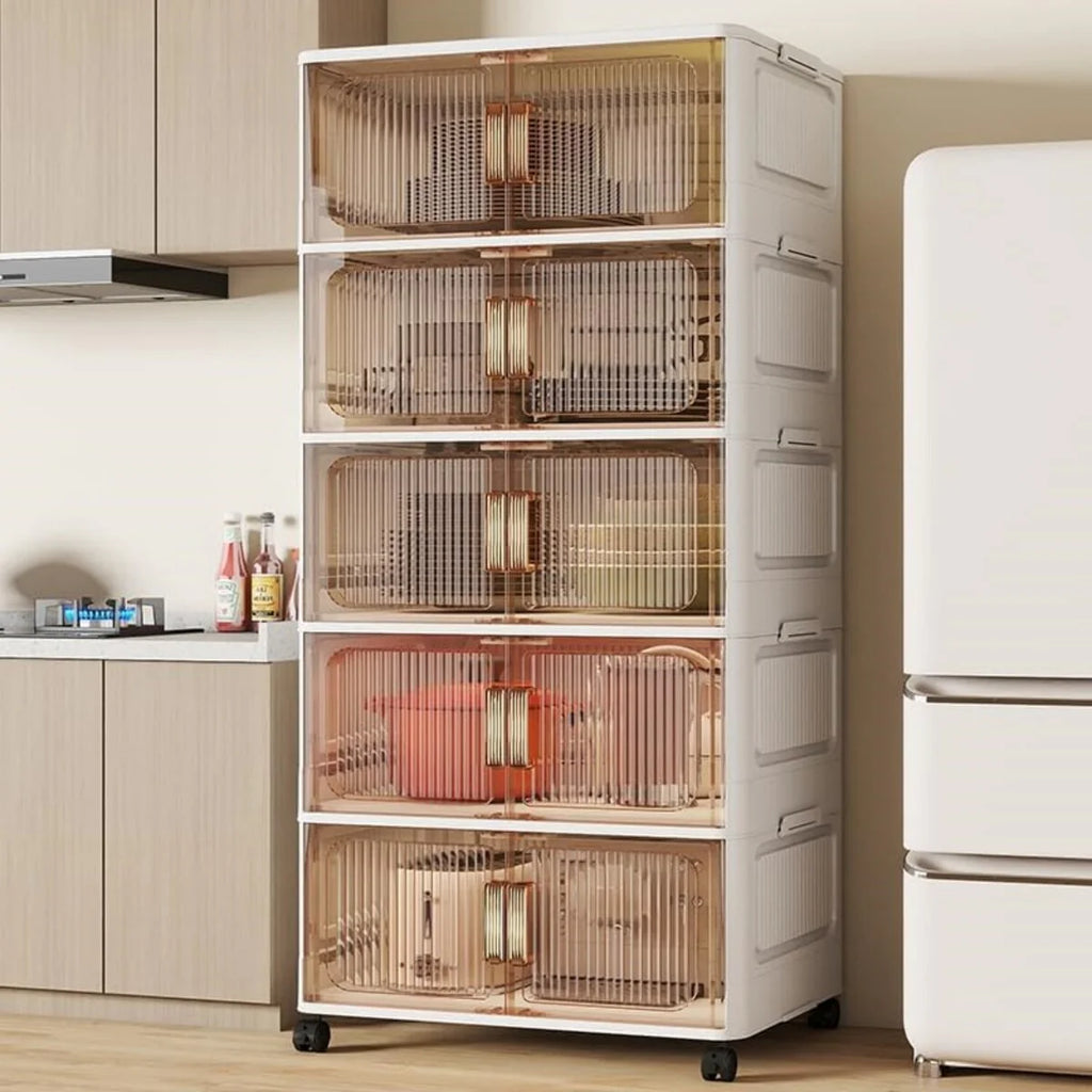 Stackable Closet Organizer Collapsible Storage Bins with Lids Organizer with Wheels for Home, Kitchen, Office
