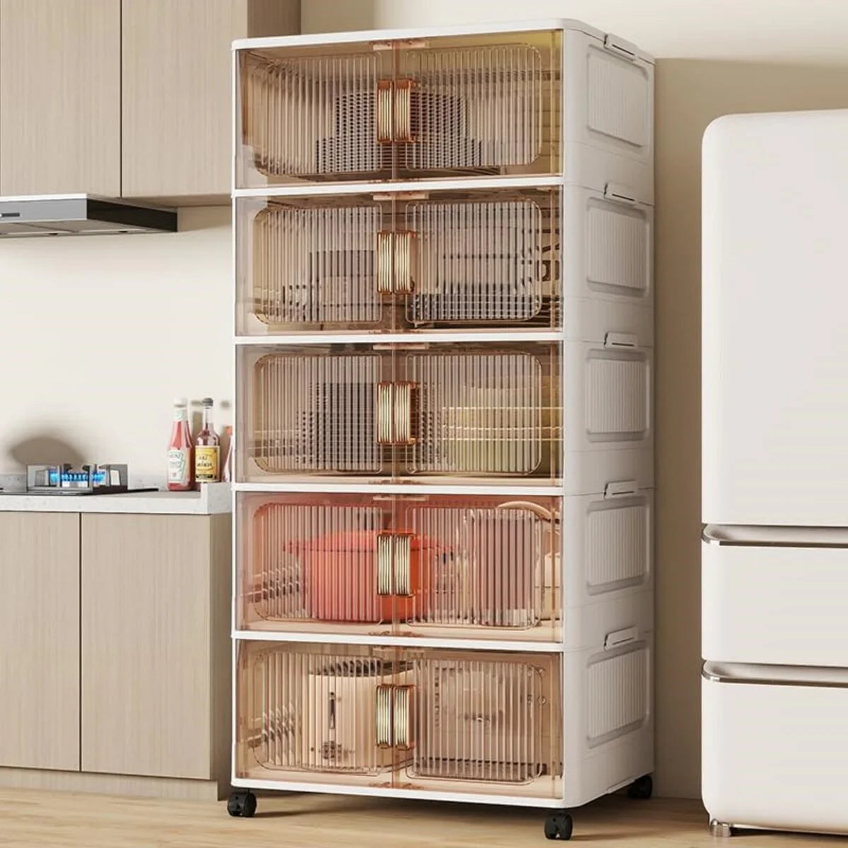 Stackable Closet Organizer Collapsible Storage Bins with Lids Organizer with Wheels for Home, Kitchen, Office