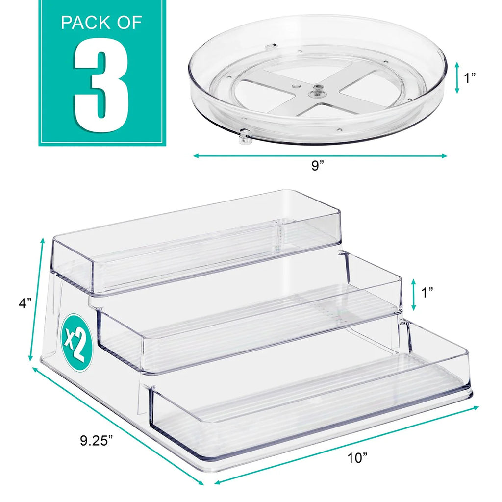 Sorbus Spices Organizer Set with Lazy Susan and 3-Tier Spice Shelf - 10" L x 9.25" W x 4" H