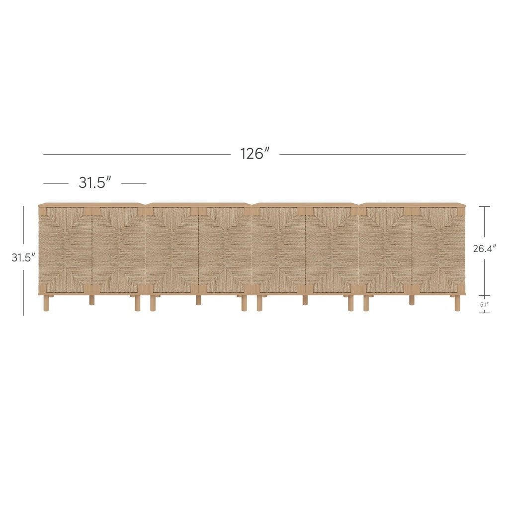 Nathan James Beacon Wood Accent Cabinet with Seagrass Doors and Adjustable Shelf