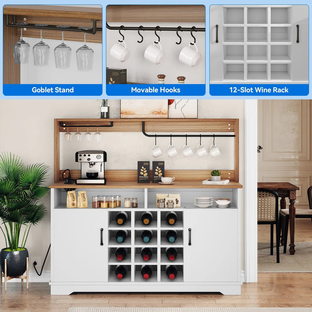 Moasis 55" Farmhouse Coffee Bar Cabinet Wine Buffet Cabinet - 15.7"D x 54.7"W x 50.3"H