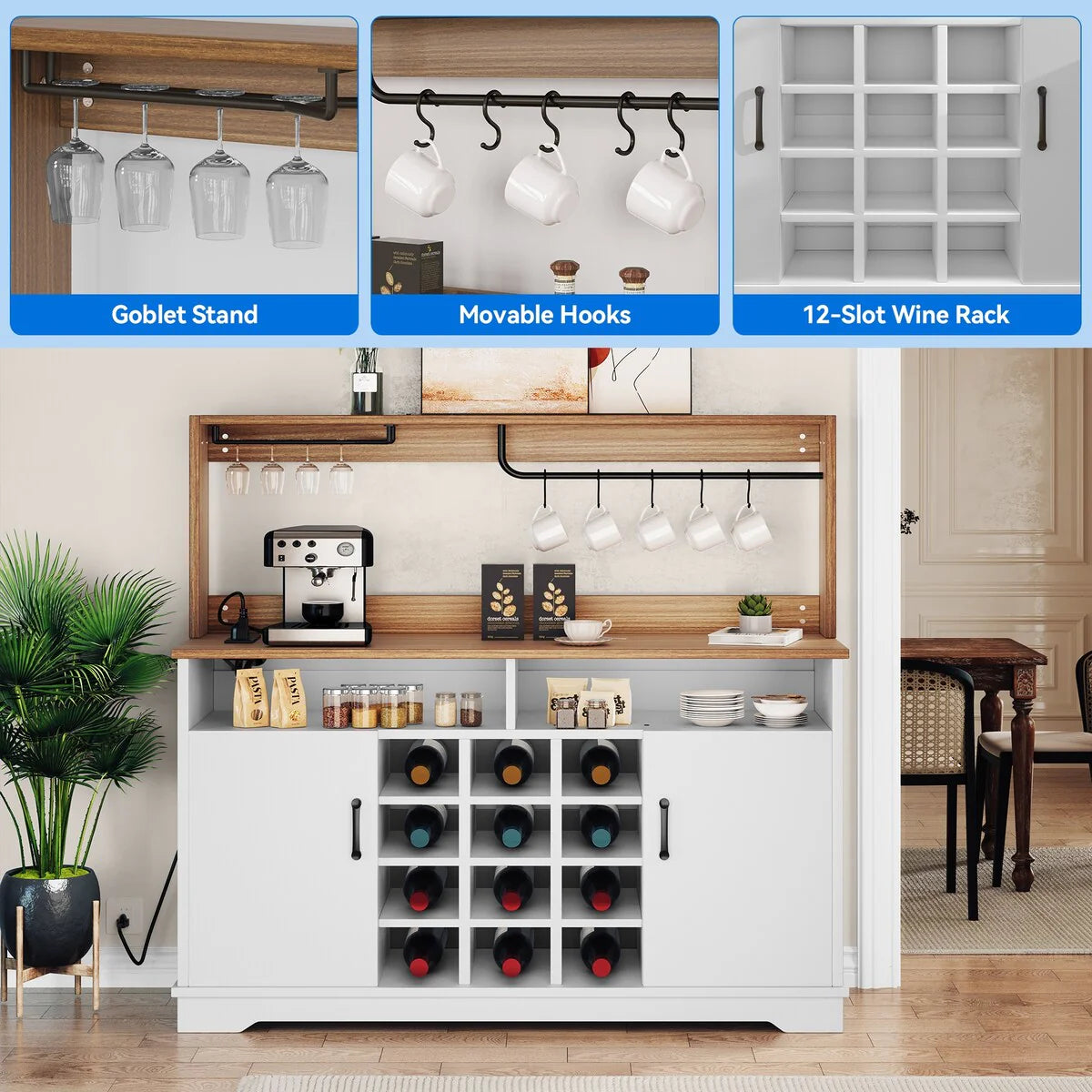 Moasis 55" Farmhouse Coffee Bar Cabinet Wine Buffet Cabinet - 15.7"D x 54.7"W x 50.3"H