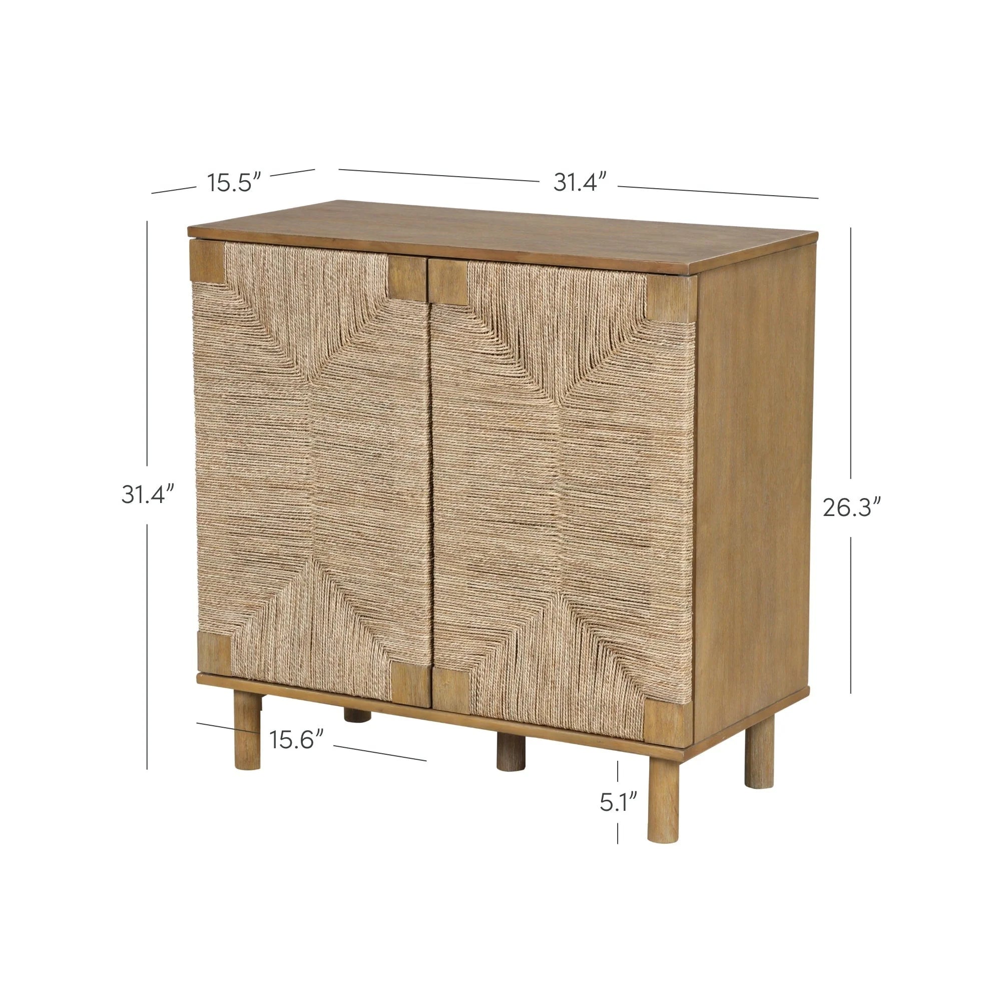 Nathan James Beacon Wood Accent Cabinet with Seagrass Doors and Adjustable Shelf