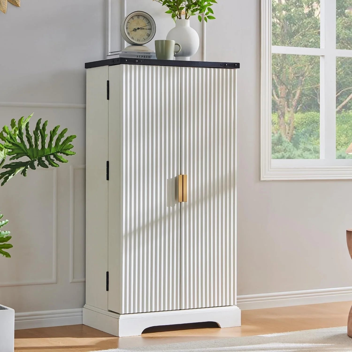 Modern Fluted Pantry Cabinet, Storage Cabinet, Wood Cupboard Organizer
