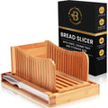 Bamboo Bread Slicer with Knife - 3 Slice Thickness, Foldable Compact Cutting Guide with Crumb Tray